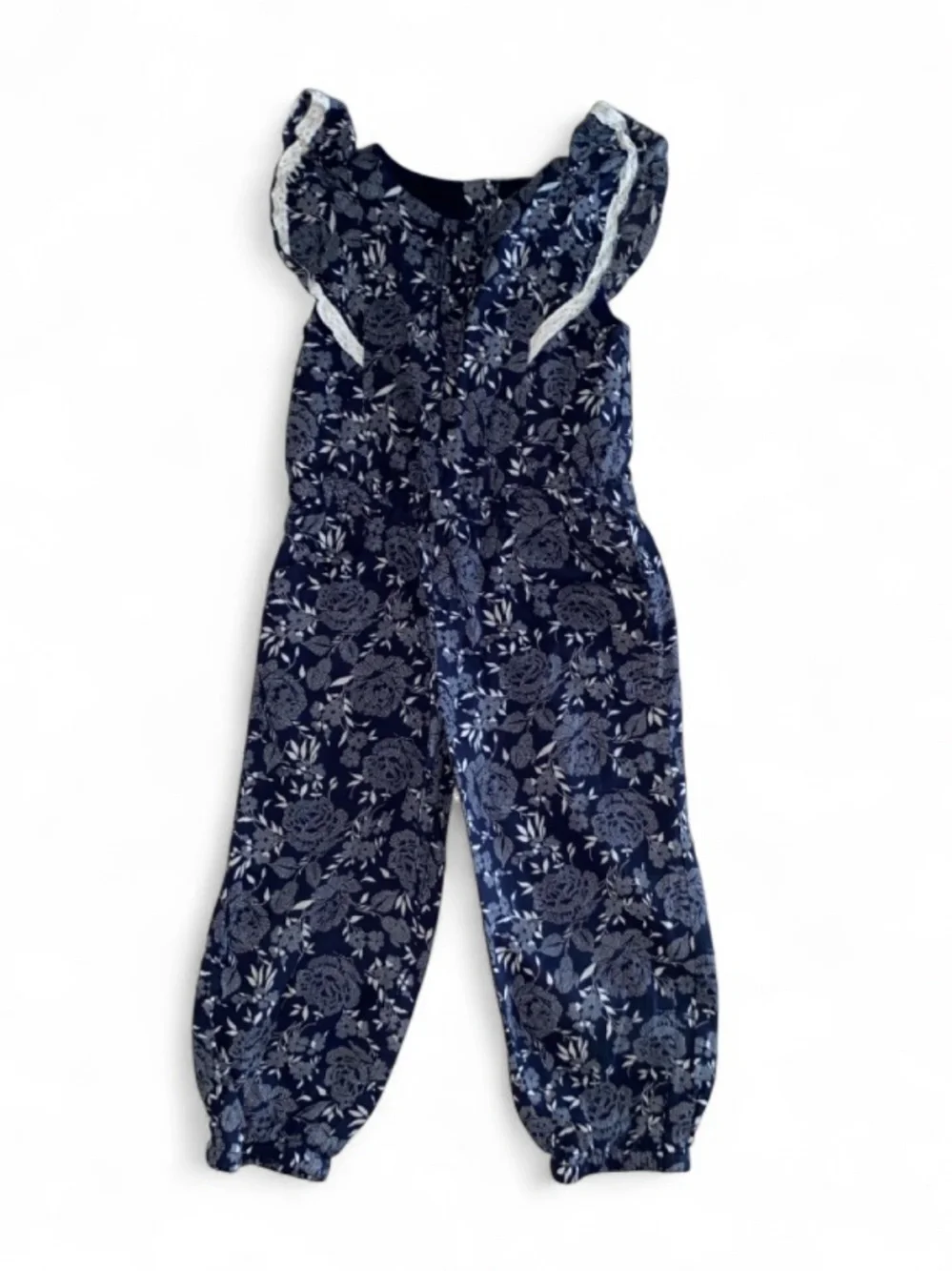 Janie and Jack Navy and White Floral Jumpsuit